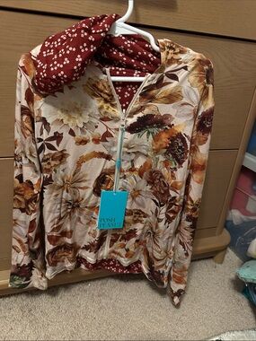 Posh Peanut Floral Zip-Up Hoodie — Rust, Cream & Brown Tones